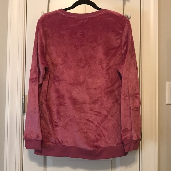 Fluffy! Secret Treasures long sleeved pink crewneck “stay warm” sweatshirt (L) - Picture 3 of 15